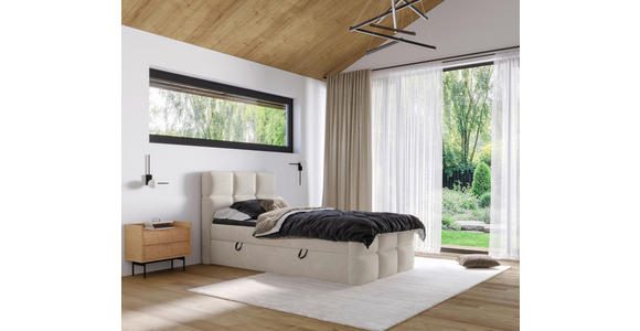 BOXBETT 120/200 cm,  in Beige, gepolstertes Kopfteil, Bettkasten, Topper, H3 = fest  - Beige/Schwarz, Design, Holzwerkstoff/Kunststoff (120/200cm) - Xora