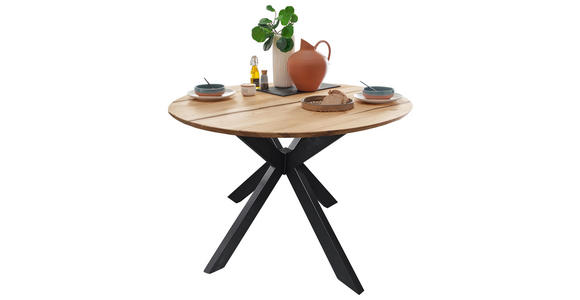 ESSTISCH in Holz, Metall 140/140/75 cm  - Wildeiche/Schwarz, Natur, Holz/Metall (140/140/75cm) - Linea Natura