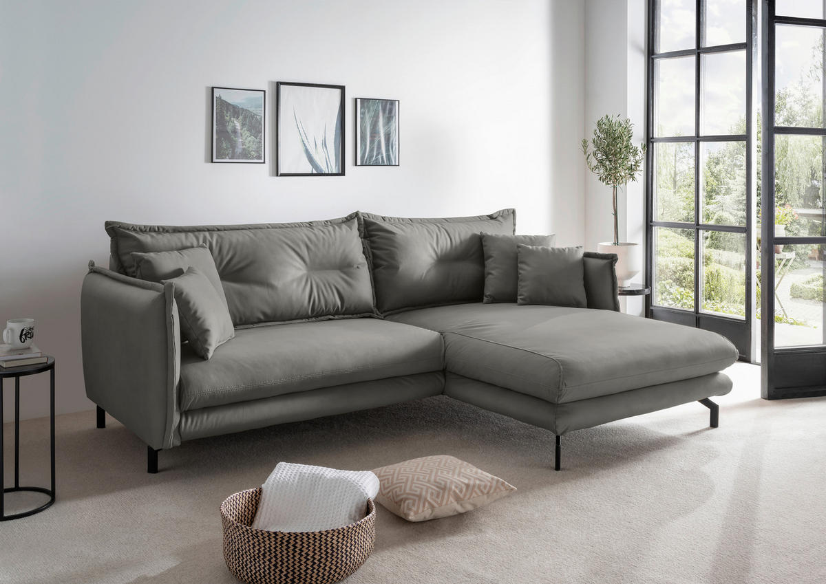 ECKSOFA in Lederlook Grau  - Schwarz/Grau, Modern, Textil/Metall (255/180cm) - Livetastic