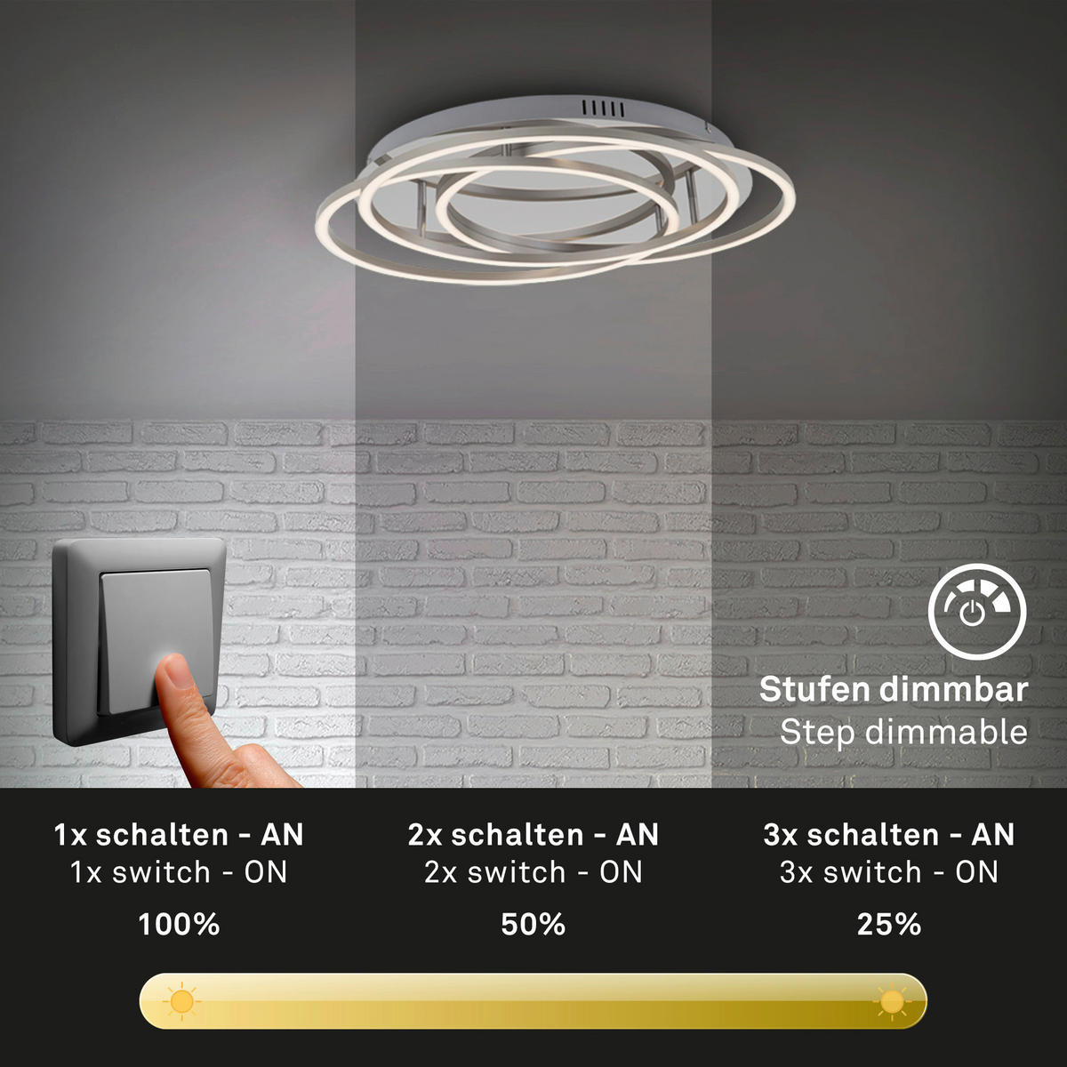 LED-DECKENLEUCHTE 52,5/9,5 cm   - Chromfarben/Alufarben, Design, Metall (52,5/9,5cm) - Briloner
