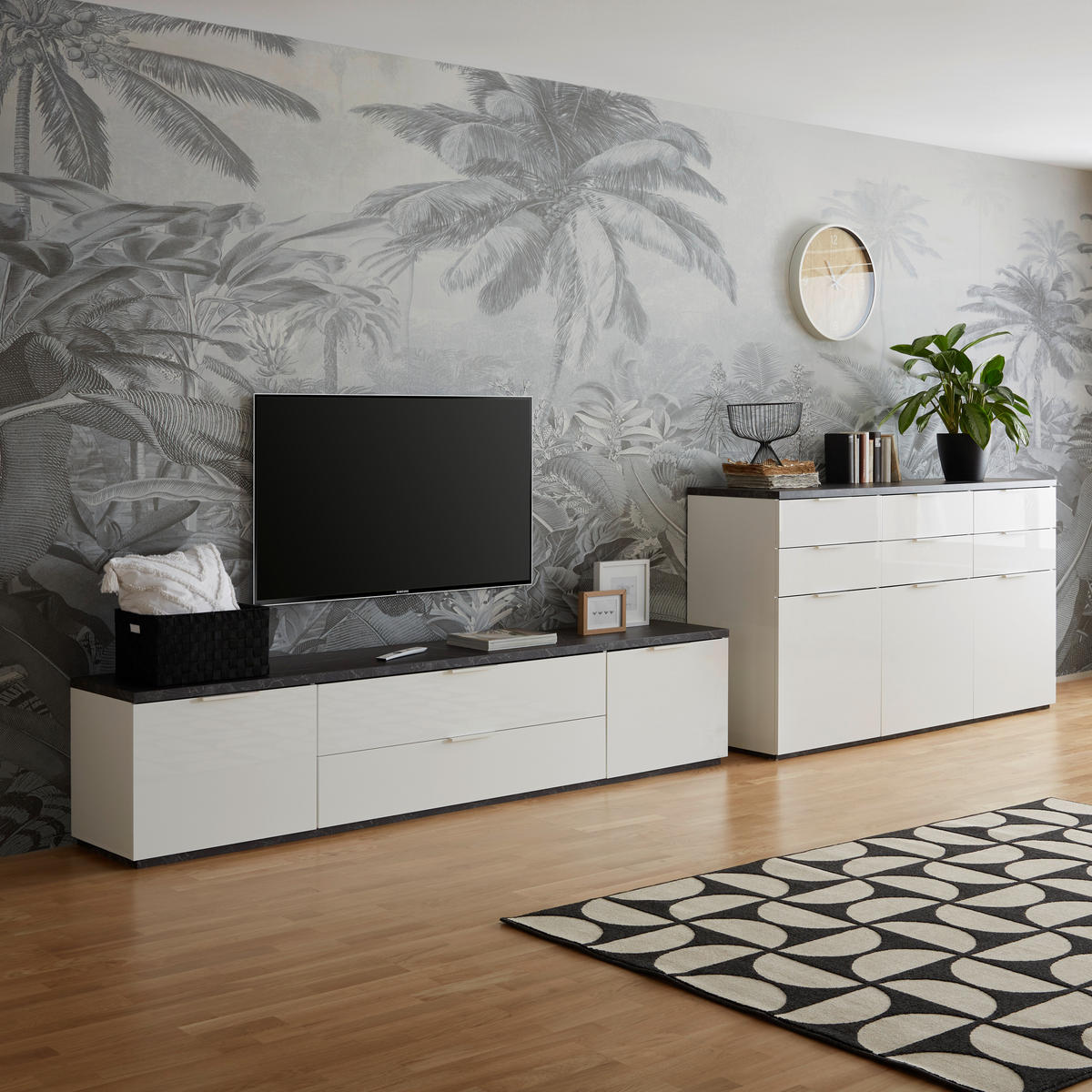 SIDEBOARD 180/102/50 cm  - vit/antracit, Modern, trämaterial (180/102/50cm) - Hom`in