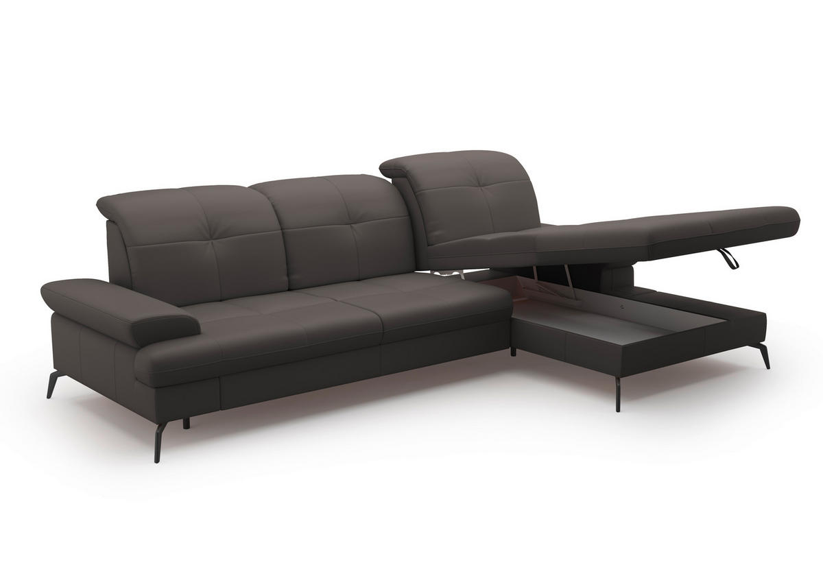 ECKSOFA Mokka Kombination Echtleder/Stoff Vliesstoff  - Schwarz/Mokka, KONVENTIONELL, Leder/Textil (279/185cm) - Sit & More