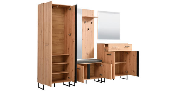 GARDEROBE 5-teilig  in 260/194,5/35 cm  - Schwarz/Eiche Artisan, Basics, Holzwerkstoff (260/194,5/35cm) - Carryhome