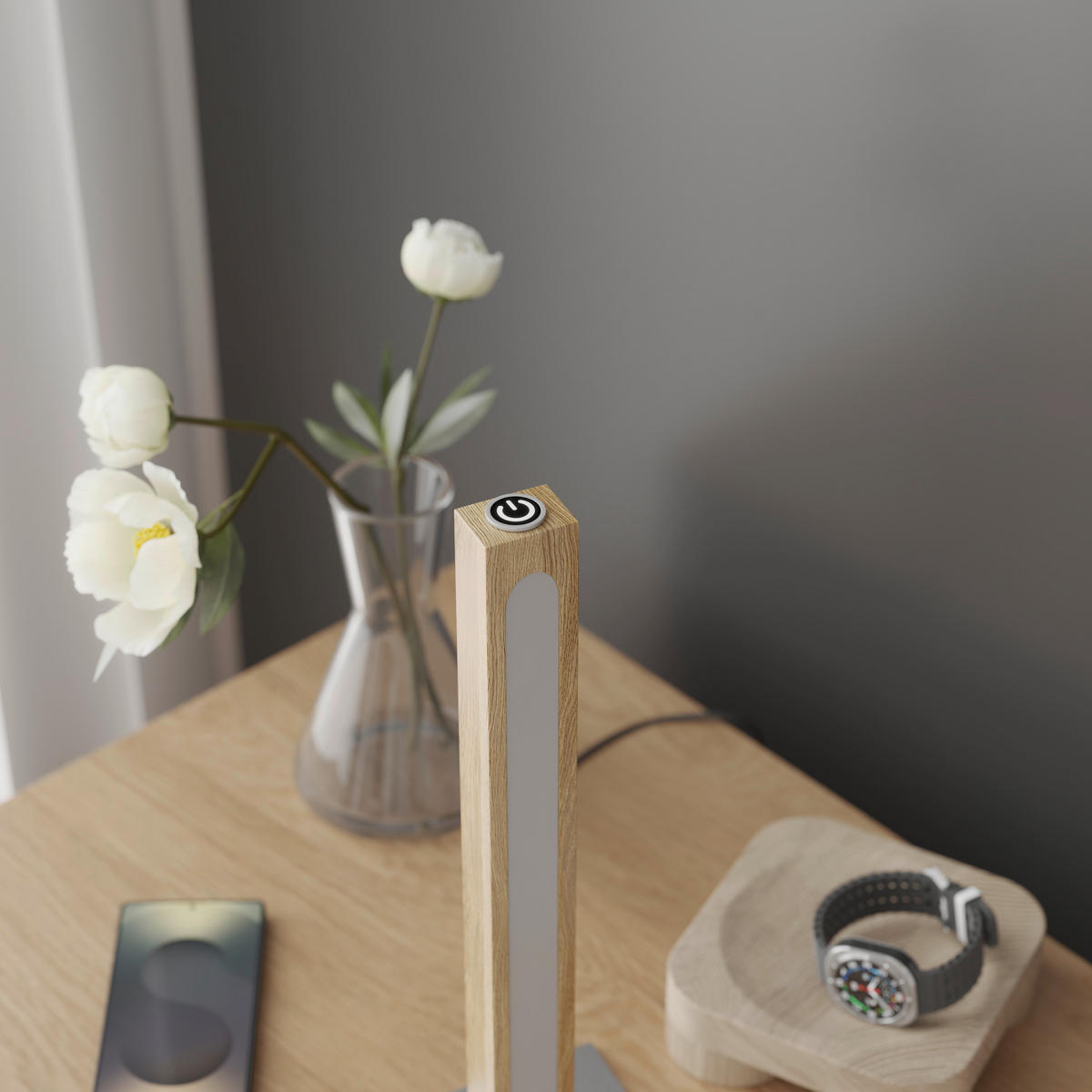 LED-TISCHLEUCHTE 15/40/15 cm   - Eichefarben/Nickelfarben, LIFESTYLE, Holz/Kunststoff (15/40/15cm) - Novel