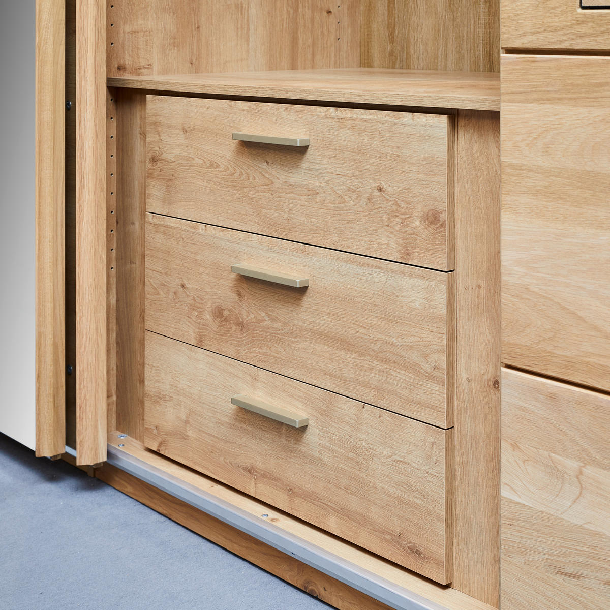 SCHWEBETÜRENSCHRANK  in Eichefarben  - Eichefarben, Natur, Glas/Holz (286/215/74cm) - Linea Natura