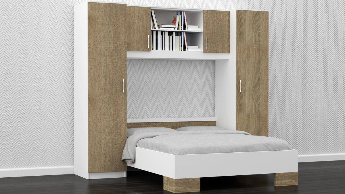 SPAVAĆA SOBA bijela, hrast Sonoma   - bijela/hrast Sonoma, Design, drvni materijal (255/215/204cm)