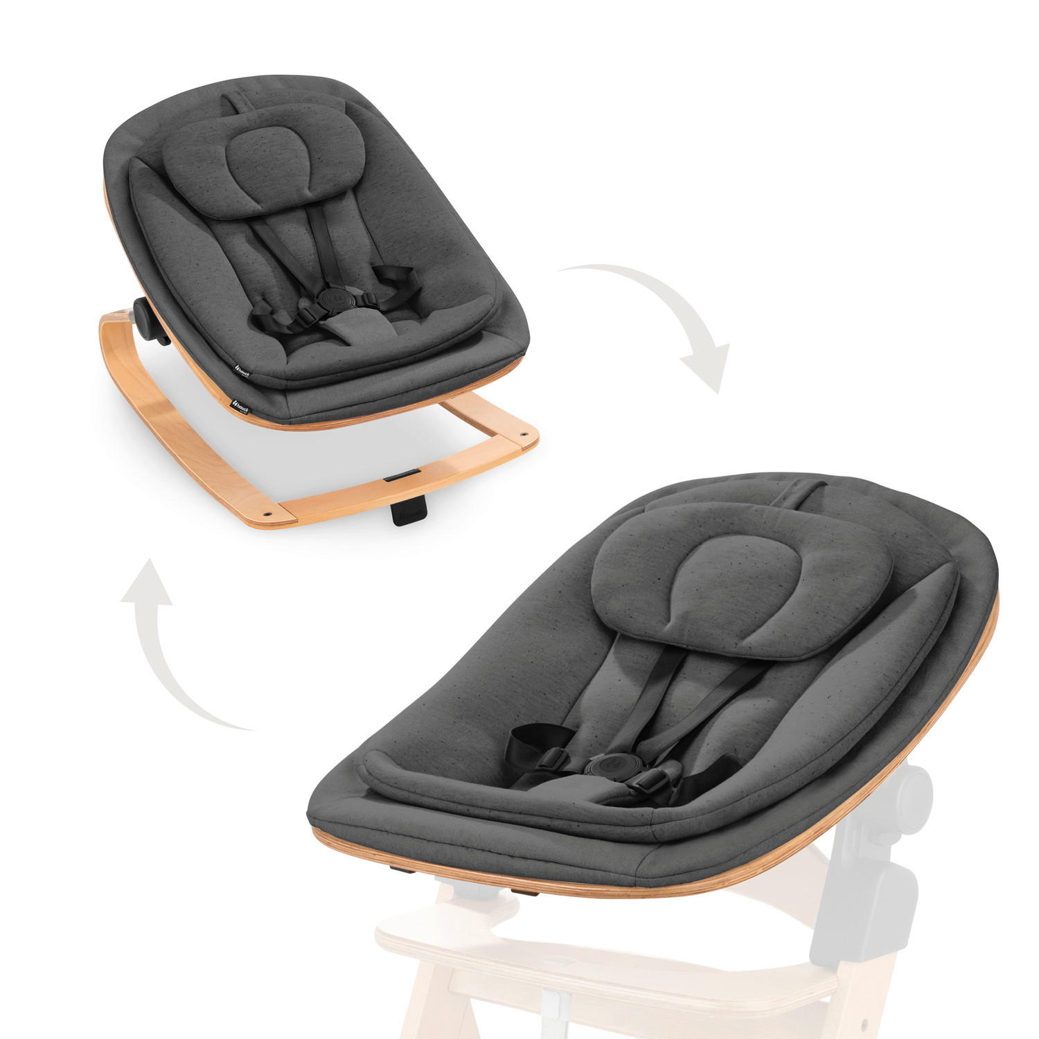 HOCHSTUHLLIEGE Highchair Bouncer Eco  - Dunkelgrau/Buchefarben, Basics, Holz/Textil (50/40/66cm) - Hauck