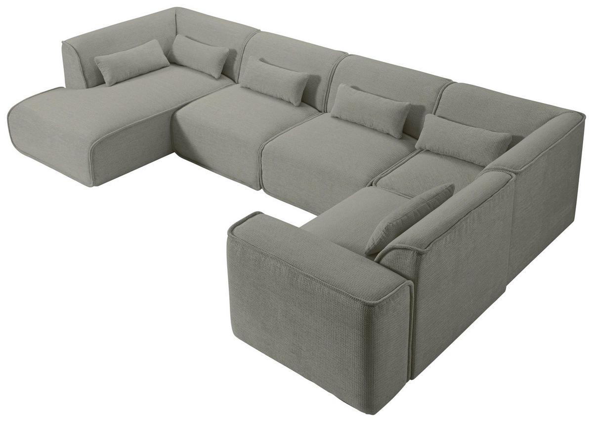WOHNLANDSCHAFT LOMOCO MATEO in Flachgewebe Hellgrau  - Hellgrau/Schwarz, Design, Kunststoff/Textil (165/368/211cm) - Lomoco
