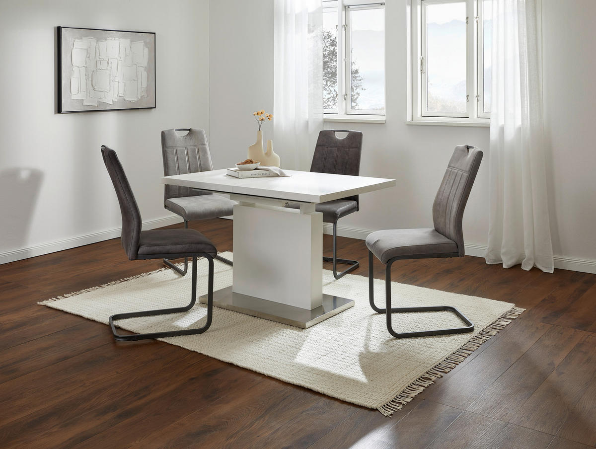 ÉTKEZŐASZTAL - nemesacélszínű/fehér, Design, faalapú anyag/fém (120-160/80/76cm) - Carryhome