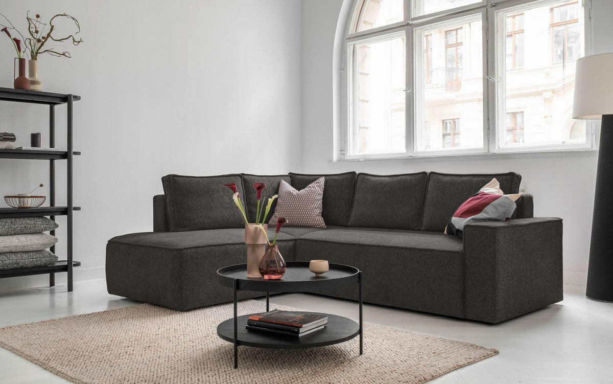 ECKSOFA in Dunkelgrau  - Weiss/Dunkelgrau, Design, Kunststoff/Textil (194/246cm) - MID.YOU