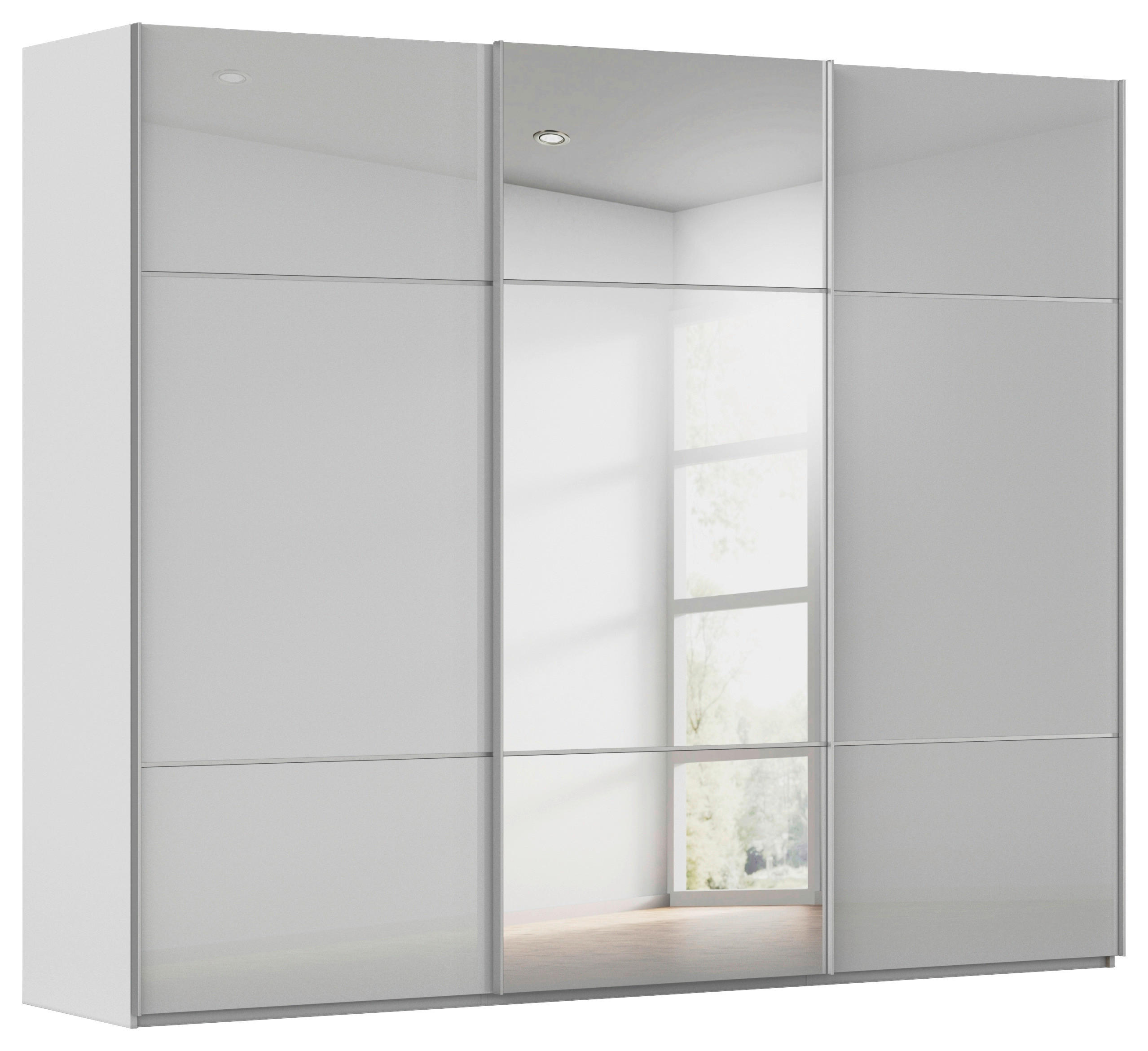 SCHWEBETÜRENSCHRANK 271/223/68 cm 3-türig Grau, Weiß  - Alufarben/Weiß, KONVENTIONELL, Glas/Holzwerkstoff (271/223/68cm) - Novel