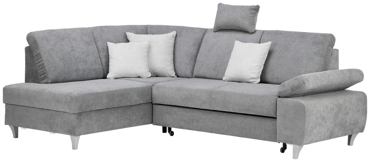 ECKSOFA in Flachgewebe Dunkelgrau  186/255 cm  - Dunkelgrau/Silberfarben, KONVENTIONELL, Holz/Textil (186/255cm) - Cantus