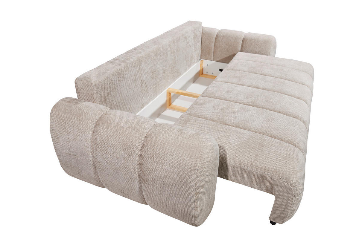 SCHLAFSOFA BUBBLE Webstoff Beige  inkl. Zierkissen, Nierenkissen, Bettkasten, Liegefläche im Originalstoff  - Beige/Schwarz, Design, Kunststoff/Textil (256/76/112cm) - MID.YOU