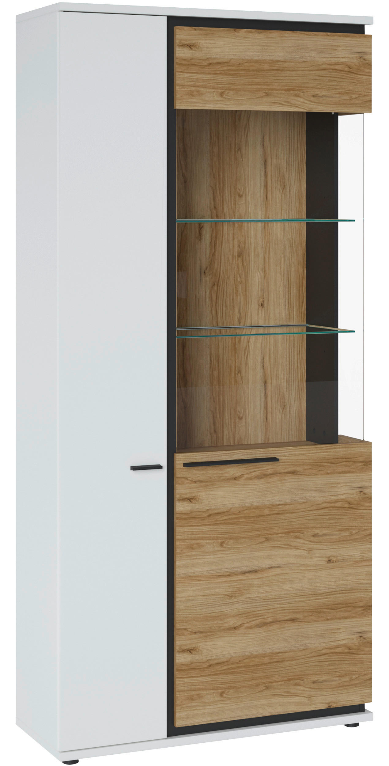 Vitrine Salinas Weiß/ Eichefarben/Glasfront Rechts
