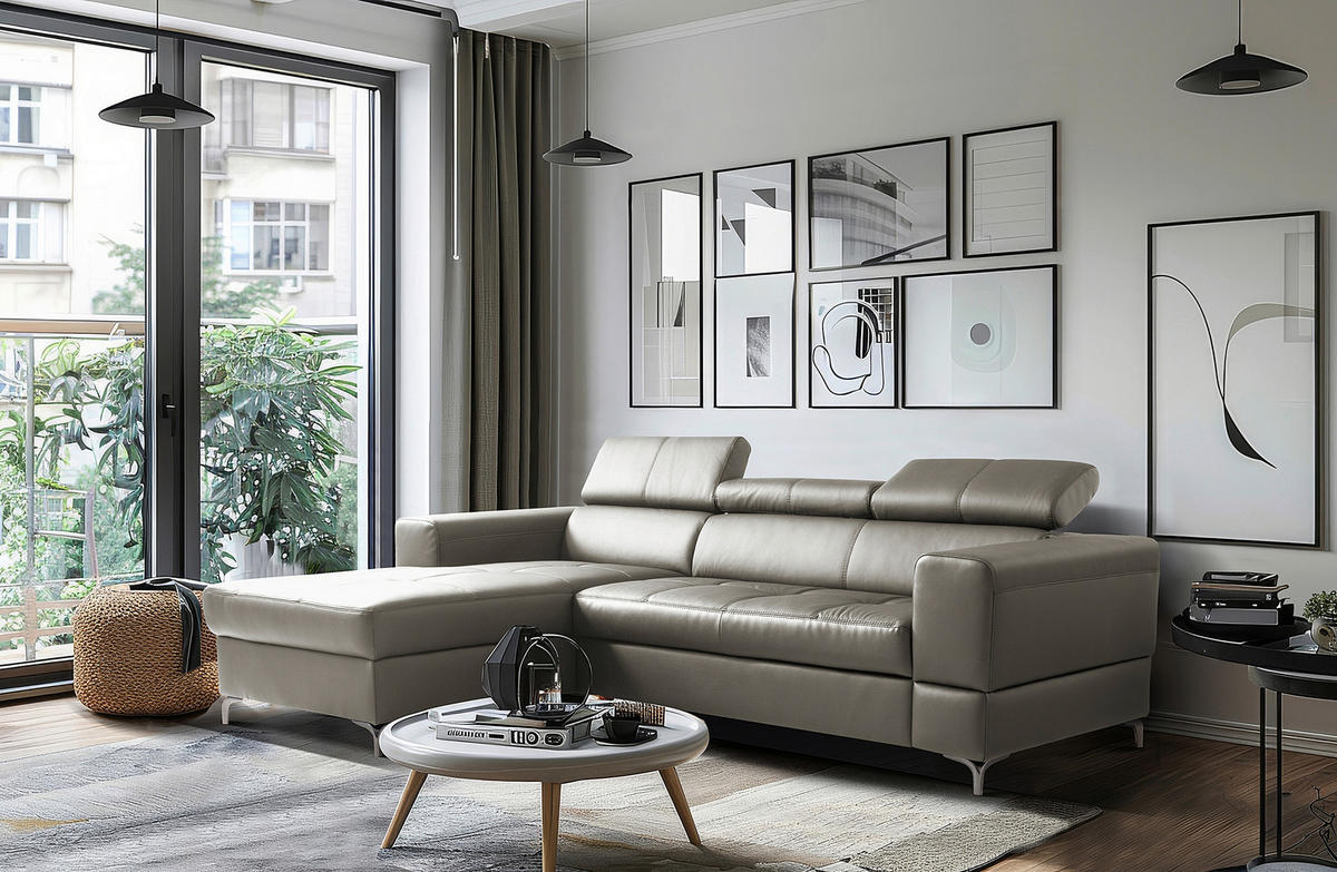 ECKSOFA  in Lederlook Echtleder Schlammfarben  - Schlammfarben/Schwarz, Design, Leder/Textil (173/247cm) - Livetastic