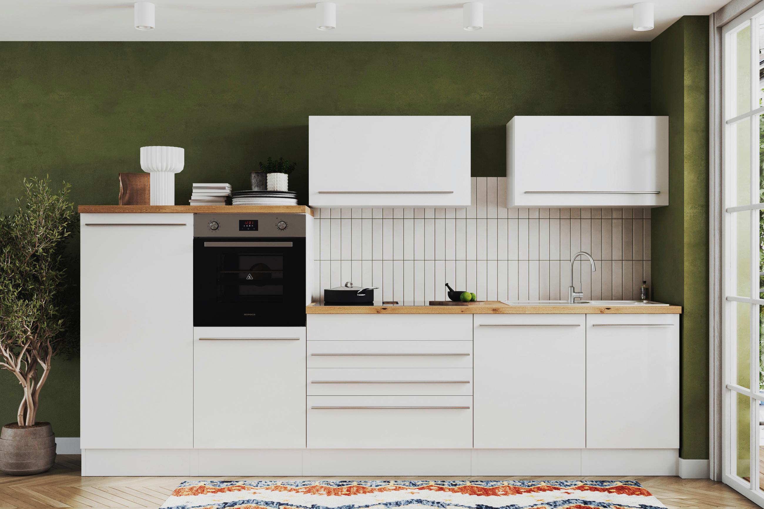 MODULKÖK 320 cm   i vit högglans  - stålfärgad/vit, Basics, trämaterial/plast (320cm) - Respekta