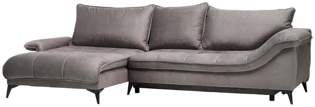 ECKSOFA Grau Velours  - Schwarz/Grau, Design, Textil/Metall (175/304cm) - Stylife