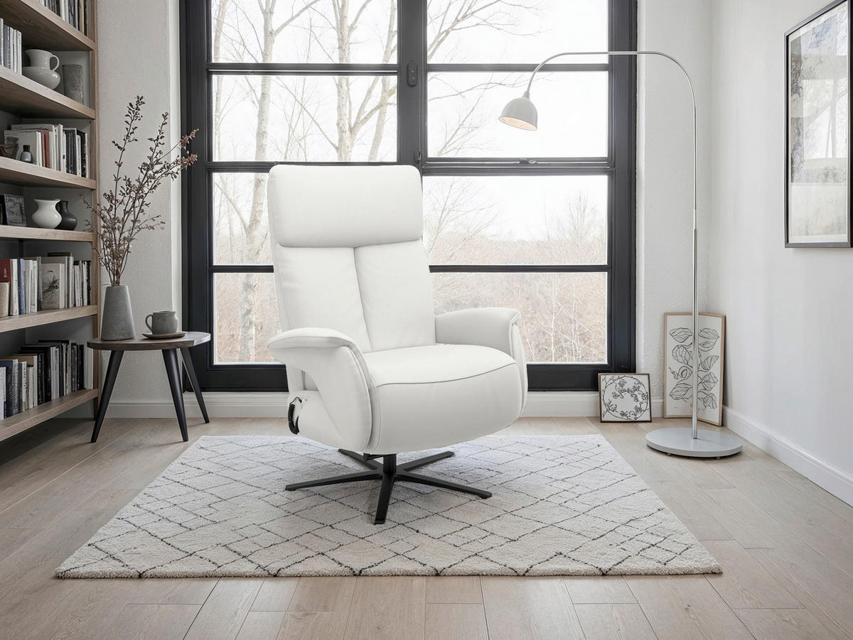 RELAXSESSEL in Leder Weiß  - Schwarz/Weiß, Basics, Leder/Metall (86/115/86cm) - Sit & More