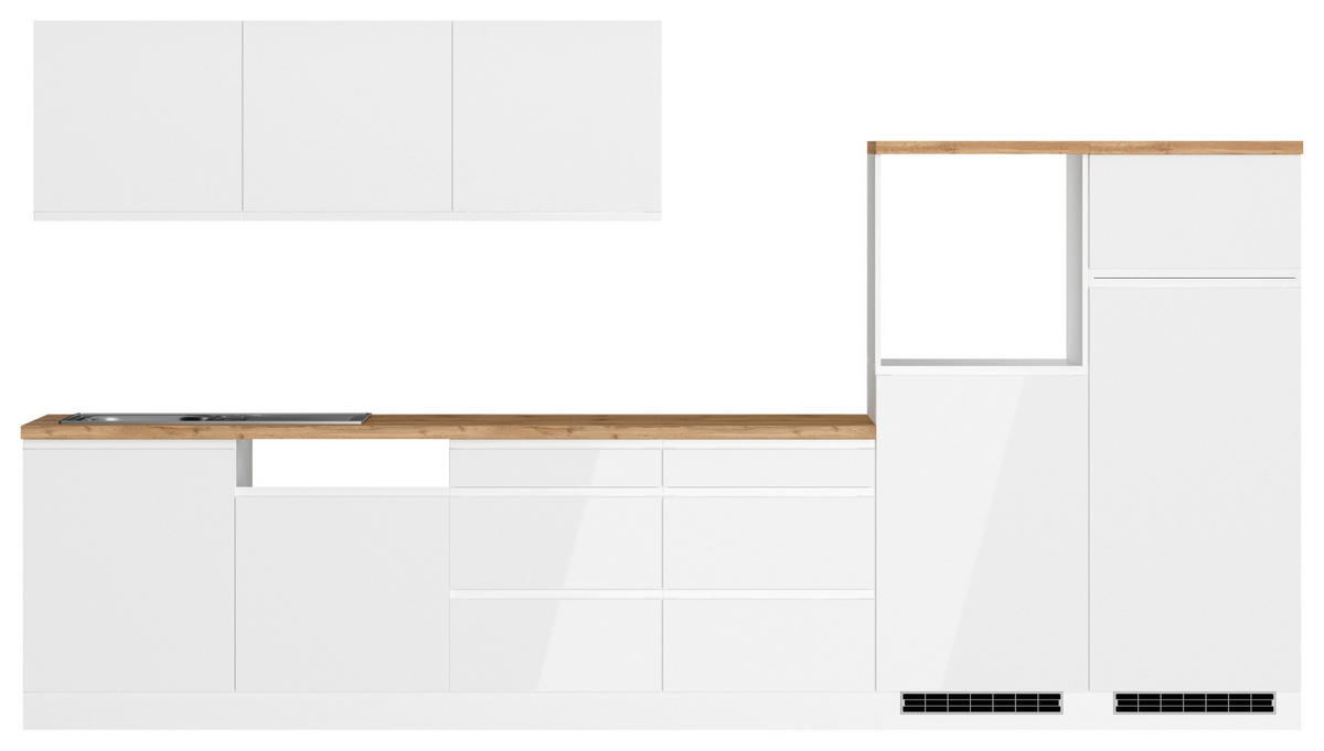 KÜCHENLEERBLOCK 360 cm   in Eiche Wotan, Weiß, Weiß Hochglanz  - Weiß Hochglanz/Eiche Wotan, LIFESTYLE, Holzwerkstoff (360cm) - Held