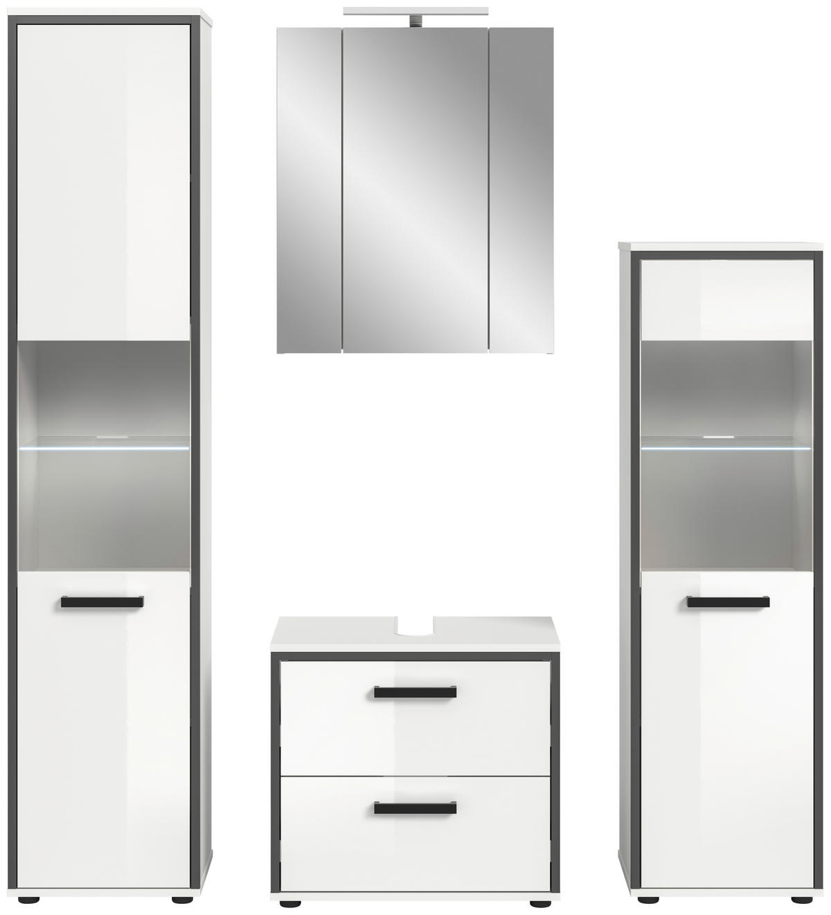 BADEZIMMER 4-teilig  in 140 cm  - Weiß Hochglanz/Schwarz, MODERN, Holzwerkstoff/Kunststoff (140cm) - MID.YOU