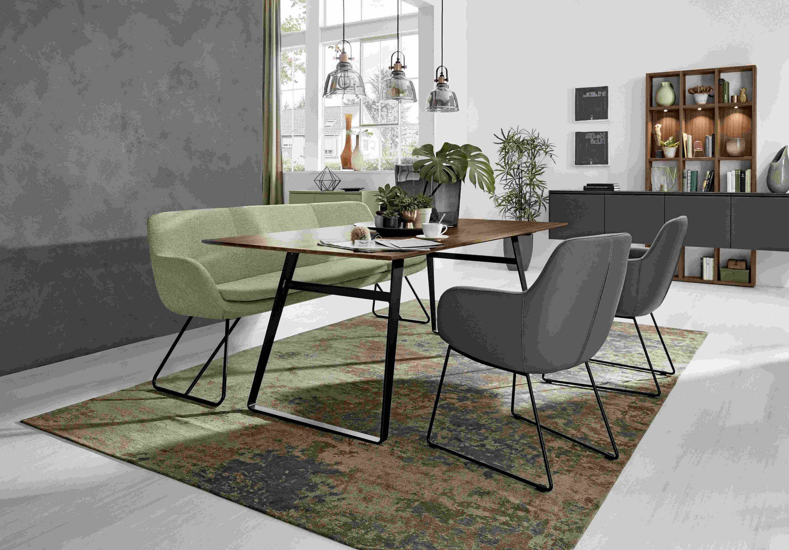 SITZBANK 180/87/65 cm Webstoff Olivgrün Metall  - Schwarz/Olivgrün, Design, Textil/Metall (180/87/65cm) - Musterring