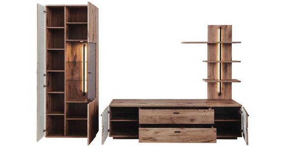 WOHNWAND in Anthrazit, Eichefarben 285/208/50 cm - Eichefarben/Anthrazit, KONVENTIONELL, Glas/Holzwerkstoff (285/208/50cm) - Cantus