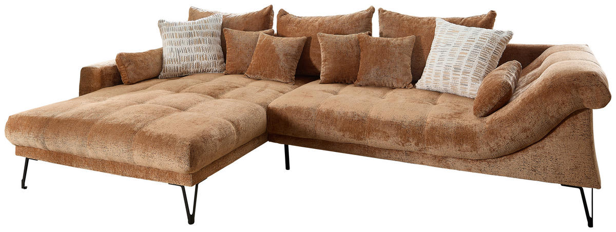 ECKSOFA GARDA Koralle Chenille Zierkissen, Rückenkissen, Nierenkissen, Rücken echt  - Koralle/Schwarz, KONVENTIONELL, Textil/Metall (192/310cm) - Livetastic