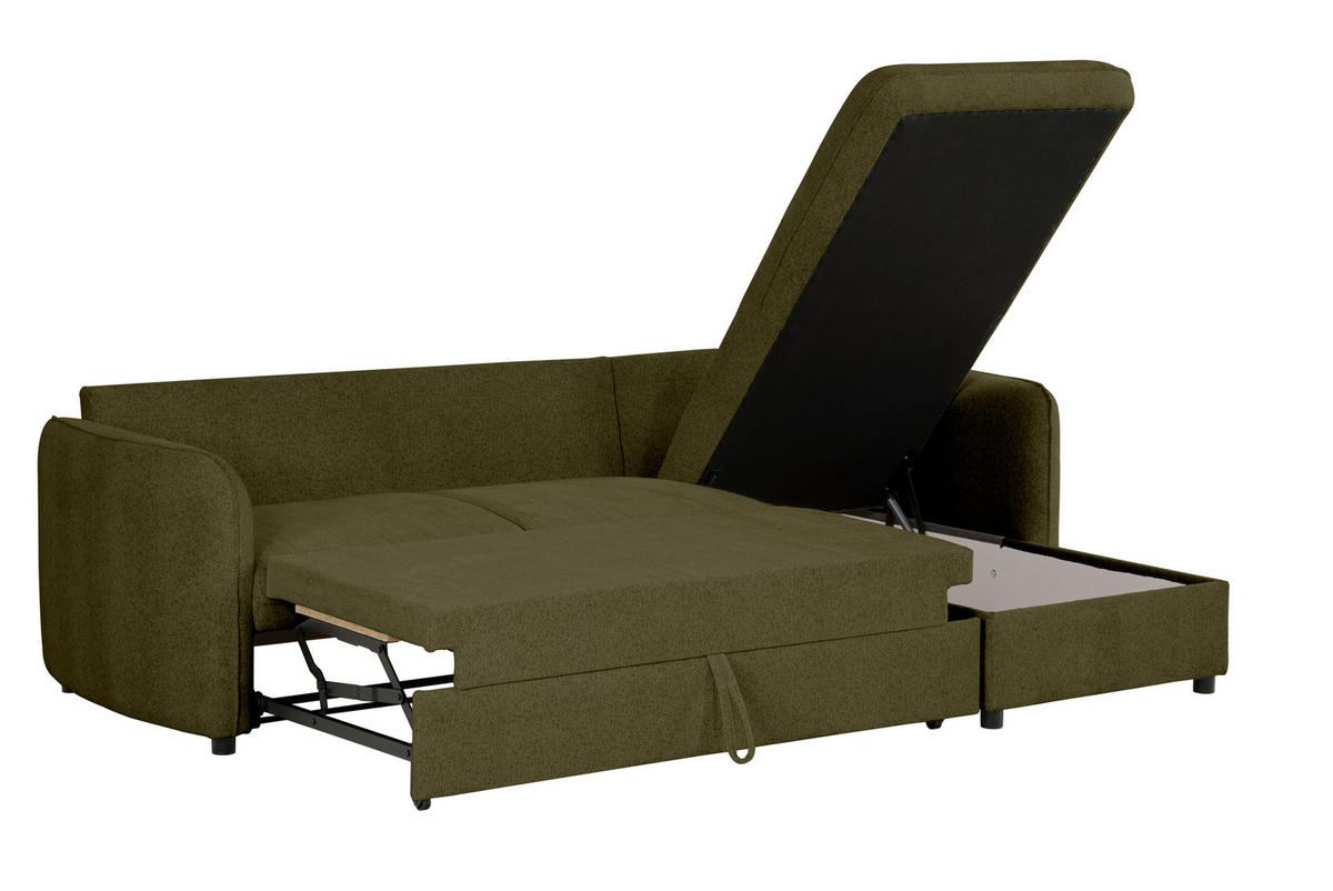 ECKSOFA in Chenille Olivgrün  - Olivgrün, Design, Textil (254/160cm) - MID.YOU