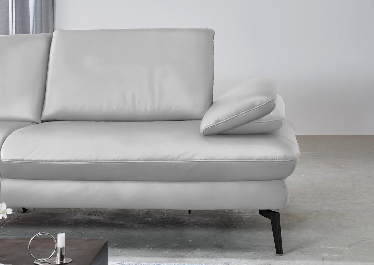 ECKSOFA in Echtleder Weiss  - Weiss/Schwarz, Design, Leder/Metall (157/325cm) - Dieter Knoll