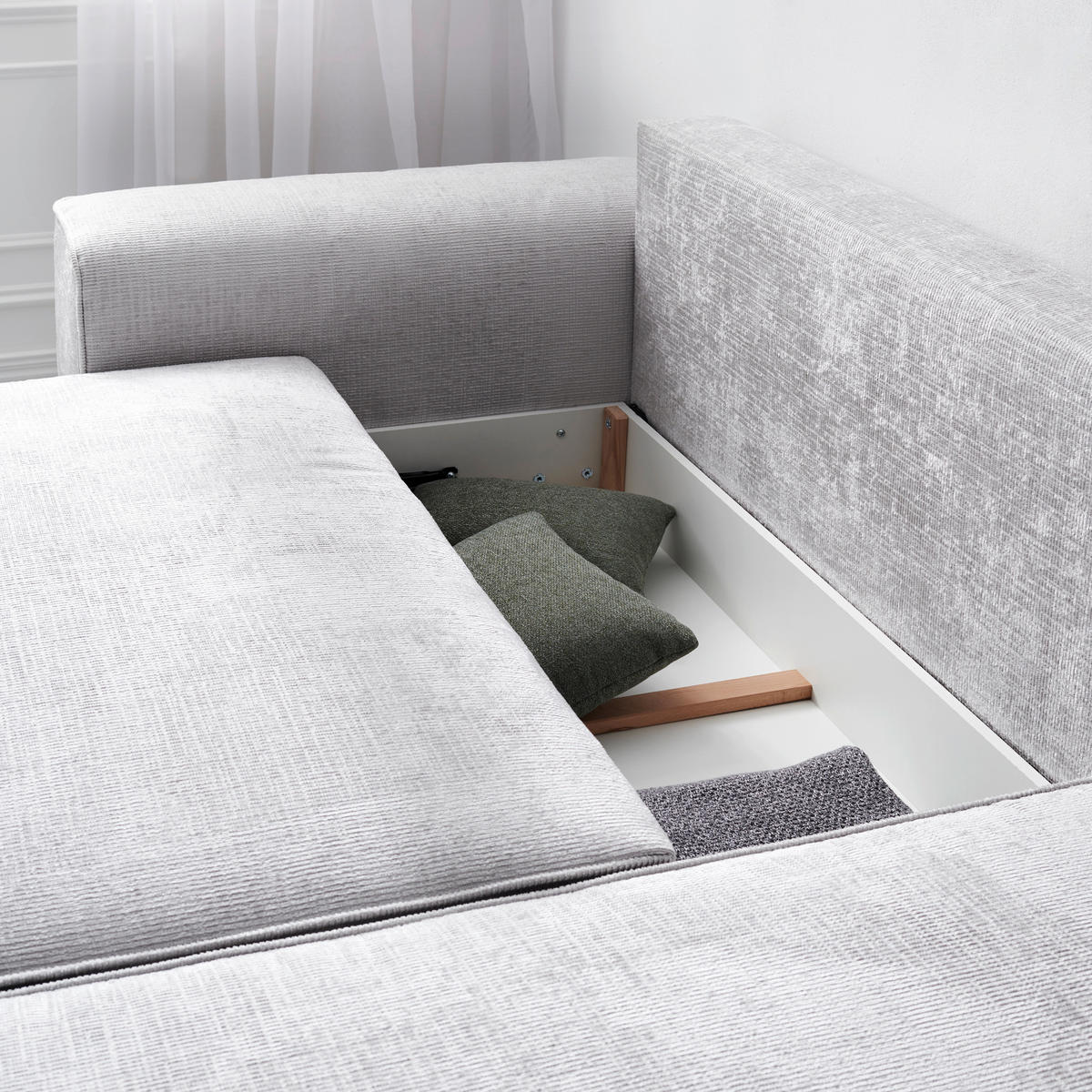 ECKSOFA in Plüsch Grau  - Blaugrau/Schwarz, Design, Kunststoff/Textil (288/152cm) - Xora