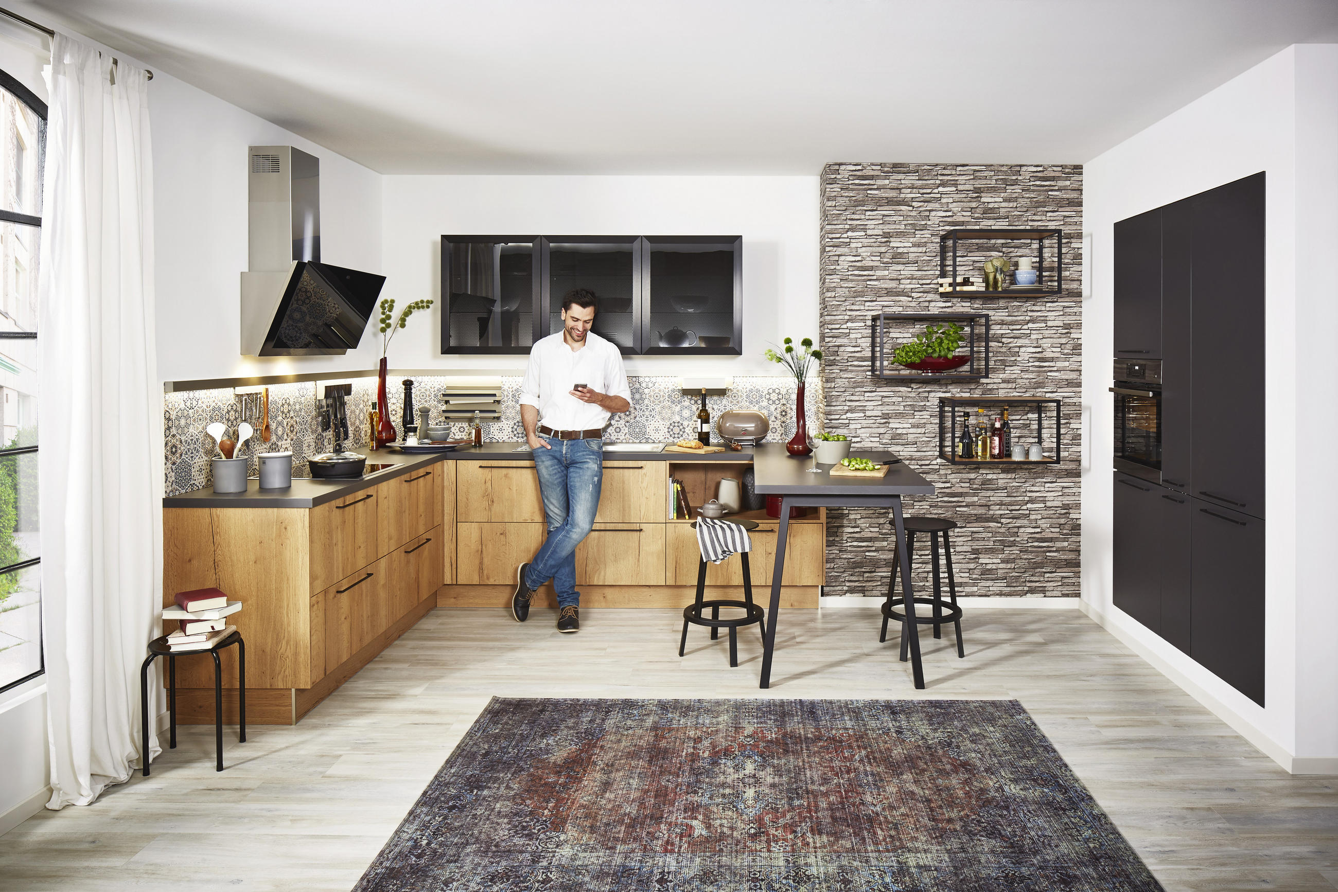 EINBAUKÜCHE TORONTO  - Eichefarben/Graphitfarben, Design, Holzwerkstoff - Moderano