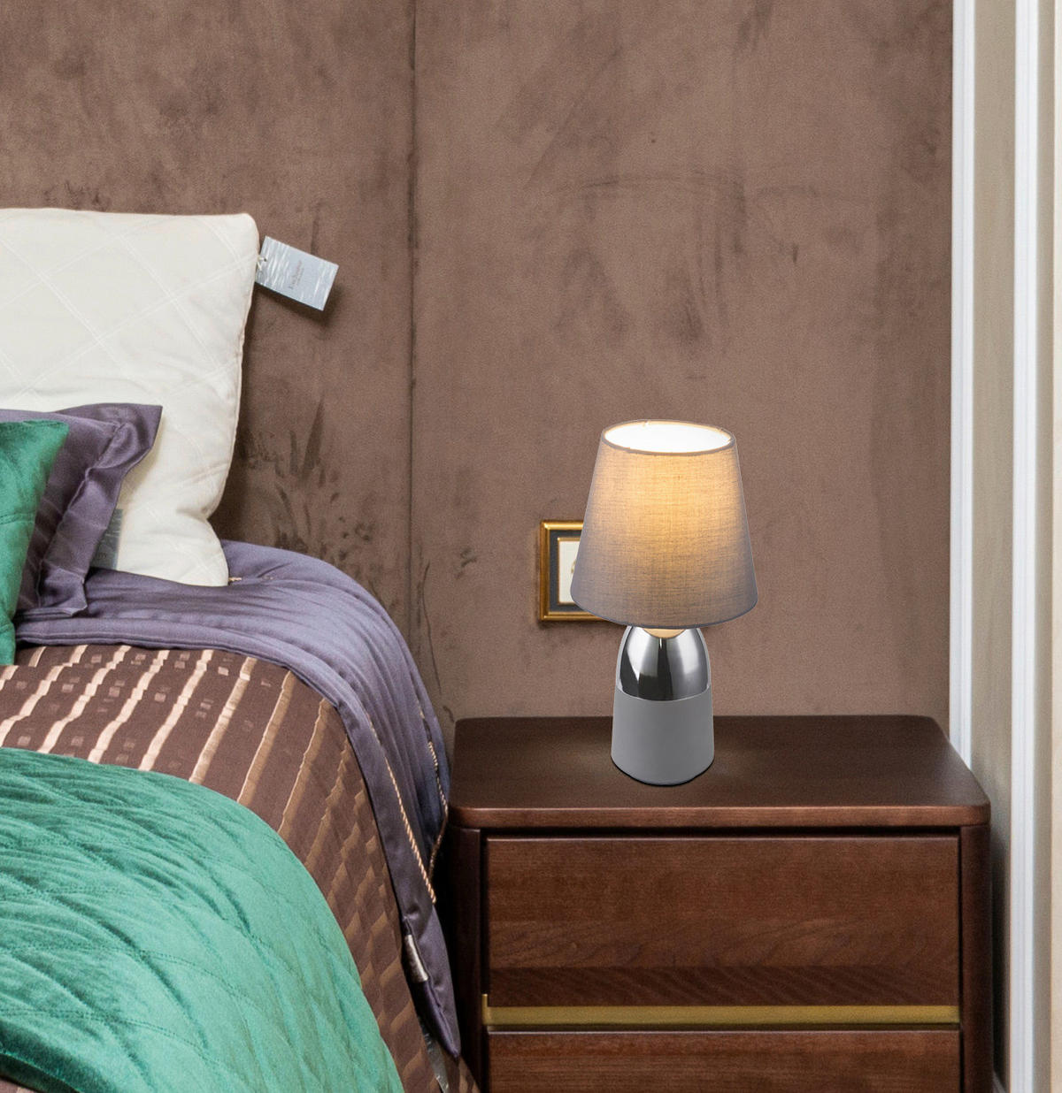 STONA LAMPA EUGEN  - siva/bela, Osnovno, tekstil/metal (16/31cm)