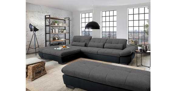 ECKSOFA in Mikrofaser Grau  - Schwarz/Grau, Design, Textil/Metall (204/341cm) - Xora