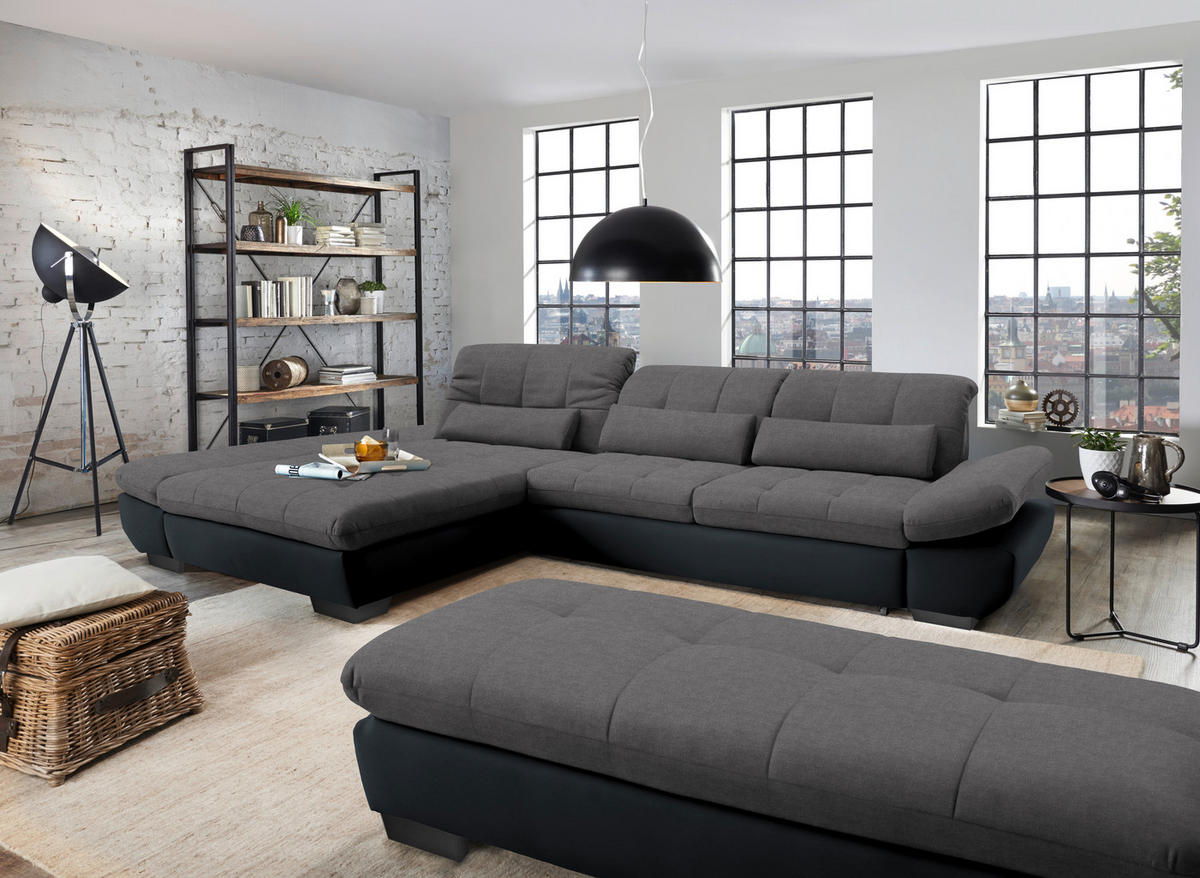 ECKSOFA in Mikrofaser Grau  - Schwarz/Grau, Design, Textil/Metall (204/341cm) - Xora