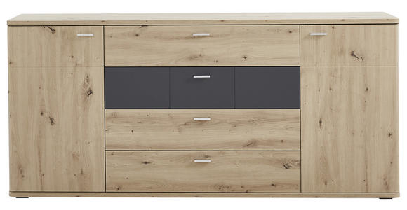 SIDEBOARD Graphitfarben, Eichefarben Einlegeböden  - Eichefarben/Silberfarben, KONVENTIONELL, Holzwerkstoff/Kunststoff (180/85/44cm) - Xora