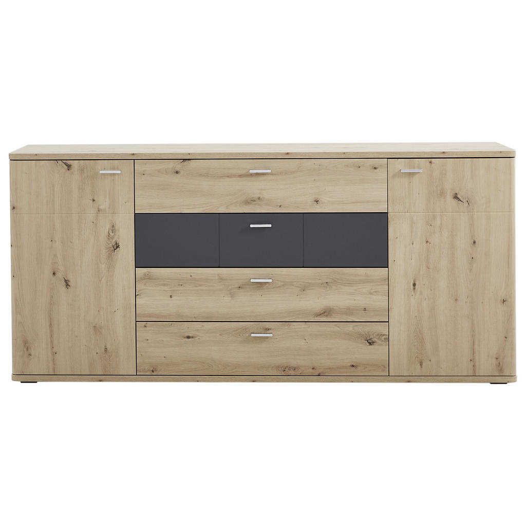 Thumbnail - Xora Sideboard, Graphit, Eiche, Holzwerkstoff, 2 Fächer, 4 Schubladen, 180x85x44 cm, Beimöbel erhältlich, Wohnzimmer, Ko...