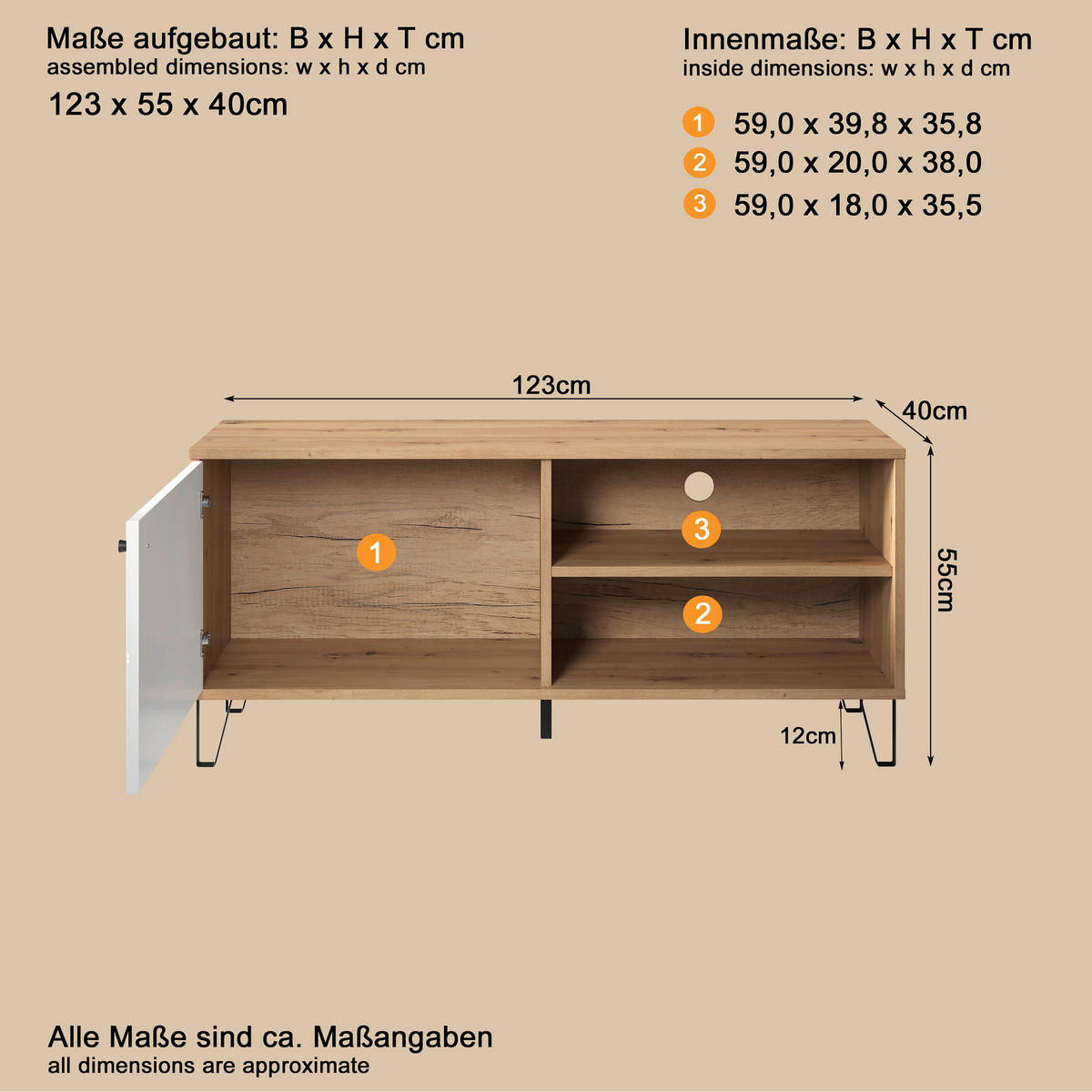 LOWBOARD TOUCH  123/56/40 cm  - Schwarz/Weiß, Design, Holzwerkstoff/Kunststoff (123/56/40cm) - MID.YOU