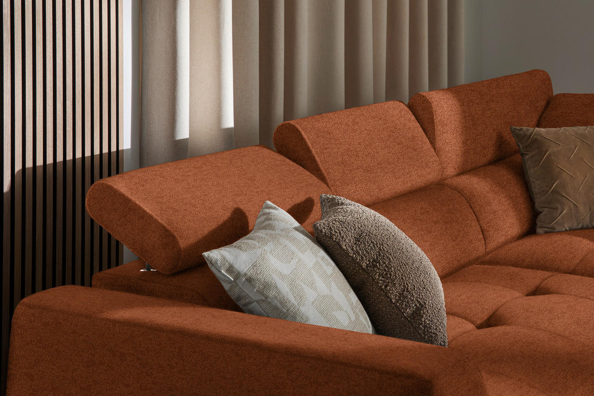 ECKSOFA in Struktur Rostfarben  - Rostfarben/Schwarz, Design, Kunststoff/Textil (284/205cm) - MID.YOU