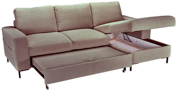 ECKSOFA Taupe Cord  - Taupe/Schwarz, KONVENTIONELL, Textil/Metall (240/150cm) - Carryhome