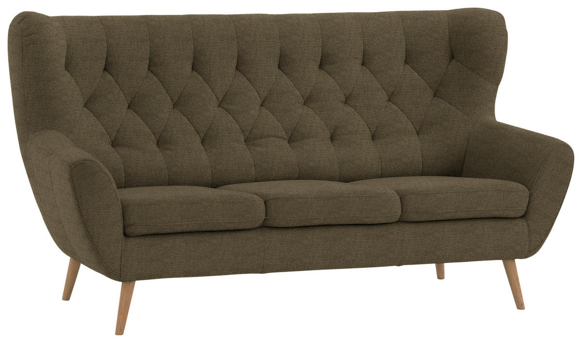 3-SITZER-SOFA in Mikrofaser Olivgrün  - Olivgrün, Design, Holz/Textil (187/101/95cm) - Stylife