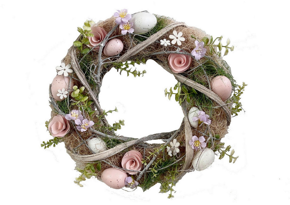 FRÜHLINGSKRANZ  - Pink/Weiß, LIFESTYLE, Naturmaterialien/Holz (35cm)