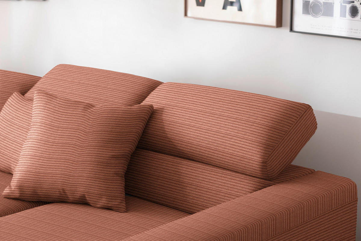 ECKSOFA Cord Rostfarben  - Rostfarben/Schwarz, Design, Textil/Metall (293/215-217cm) - Schöner Wohnen