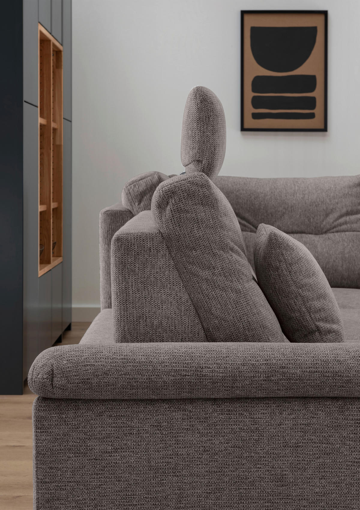 ECKSOFA in Chenille Graubraun  - Graubraun/Naturfarben, Modern, Holz/Textil (264/206cm) - Livetastic