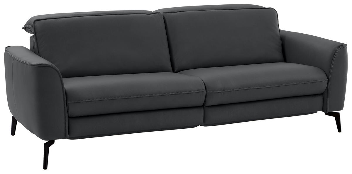 3-SITZER-SOFA in Echtleder Schieferfarben  - Schieferfarben/Schwarz, Natur, Leder/Metall (222/81/110cm) - Valdera