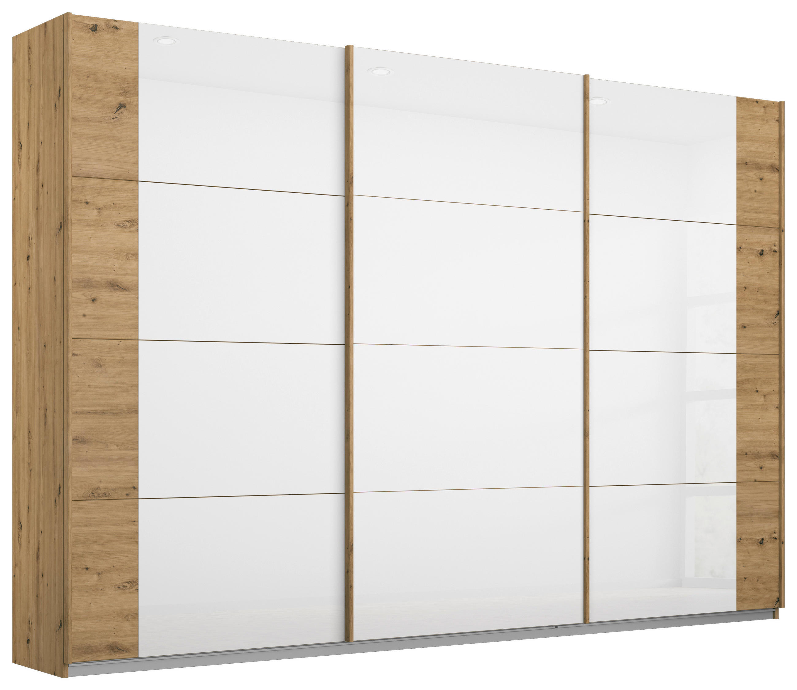 SCHWEBETÜRENSCHRANK in Eiche Artisan, Weiss - Weiss/Eiche Artisan, Modern, Glas/Holzwerkstoff (271/210/62cm) - Rauch Möbel