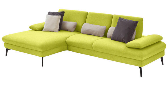 ECKSOFA in Chenille, Mikrofaser Limette 157/299 cm - Limette/Schwarz, Design, Textil/Metall (157/299cm) - Dieter Knoll