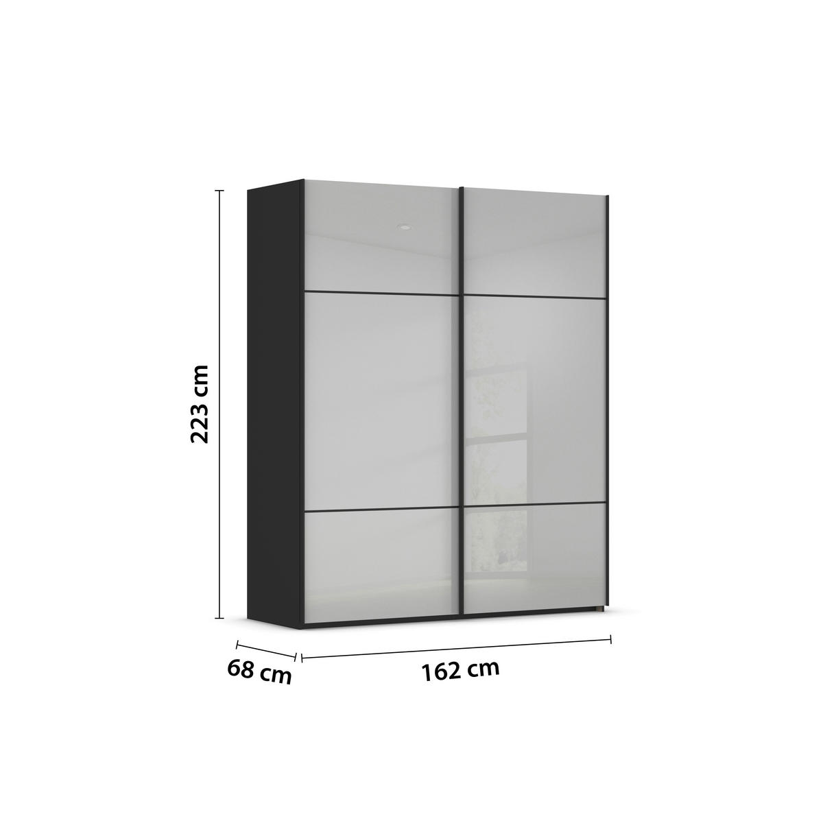 SCHWEBETÜRENSCHRANK in Grau, Schwarz  - Schwarz/Grau, Konventionell, Glas/Holzwerkstoff (162/223/68cm) - Novel