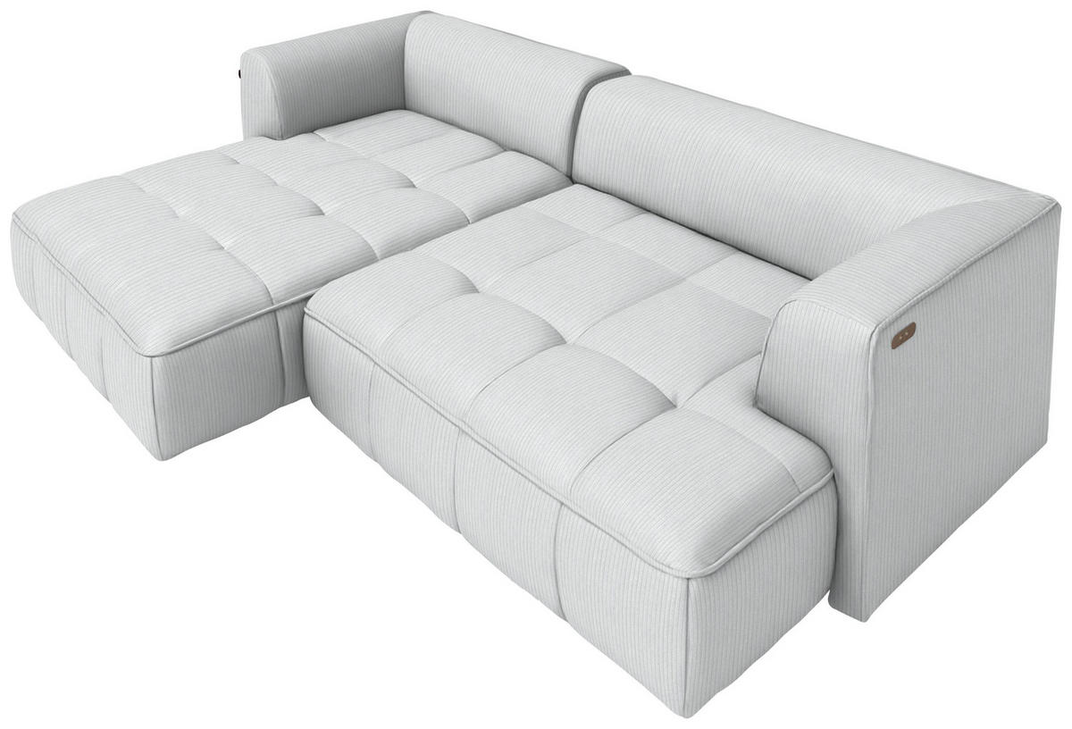 ECKSOFA Feincord Silberfarben  - Silberfarben/Schwarz, Design, Kunststoff/Textil (188/288cm) - Welnova