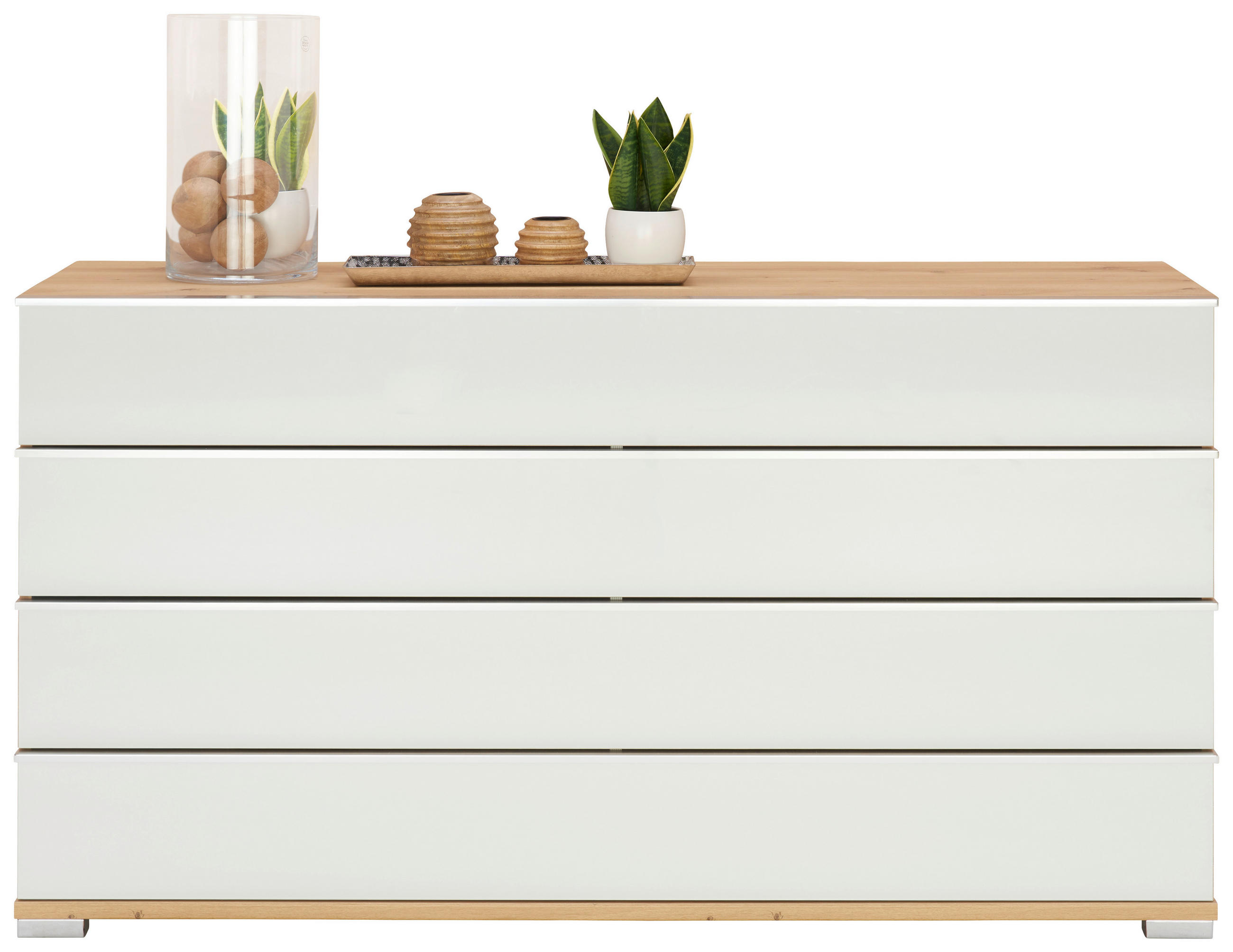 KOMMODE 149/82/42 cm  in Weiss, Eiche Bianco  - Chromfarben/Weiss, Konventionell, Glas/Holzwerkstoff (149/82/42cm) - Venda