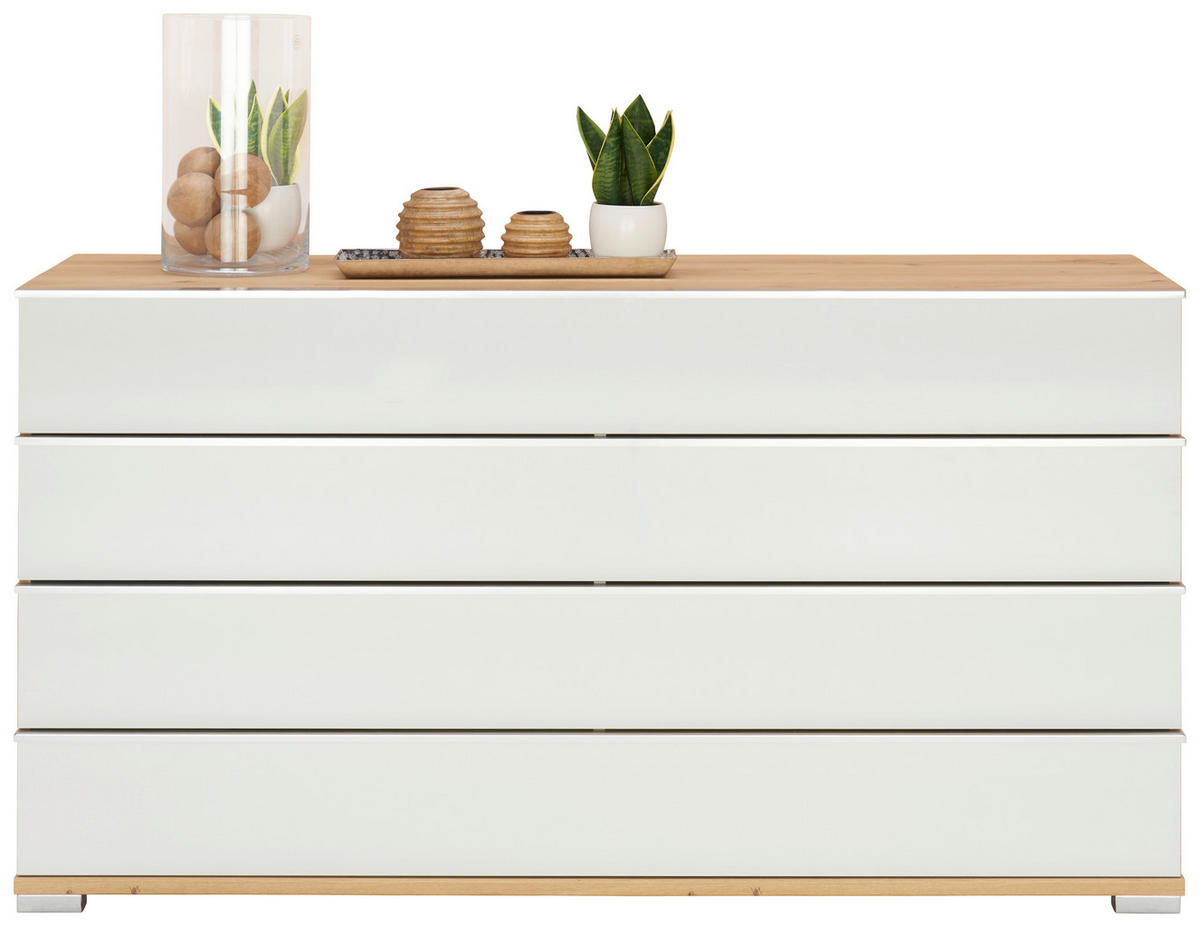 KOMMODE 149/82/42 cm  in Weiss, Eiche Bianco  - Chromfarben/Weiss, Konventionell, Glas/Holzwerkstoff (149/82/42cm) - Venda